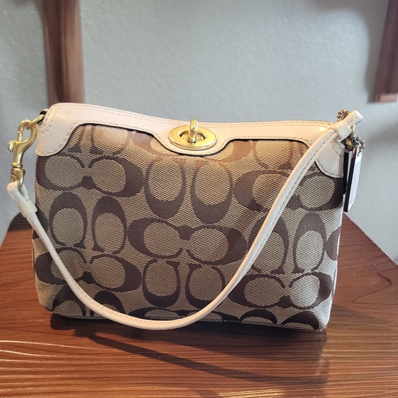Coach Signature Brown and Cream Wristlet - Picture 3 of 4